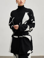 Colour-Block Lace-Up V-Neck Cardigan