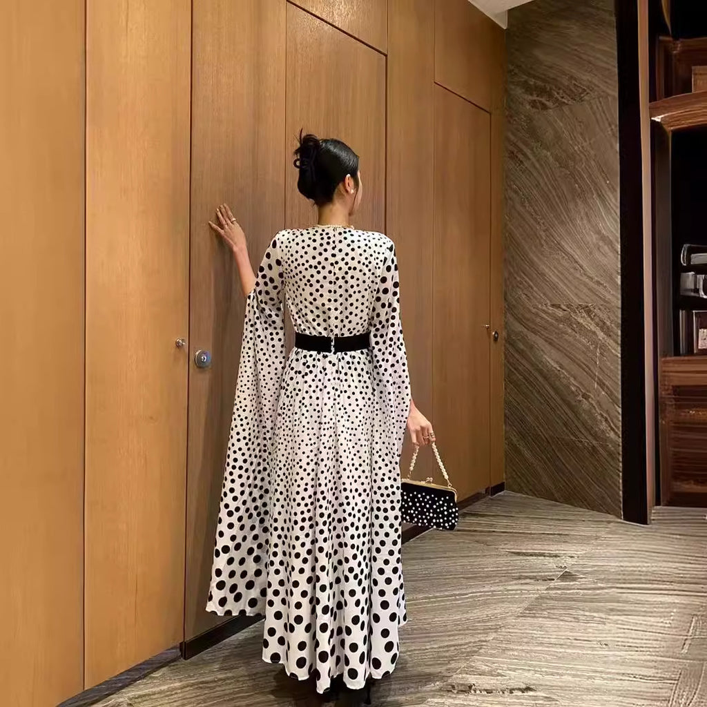 Polka-Dot Slit Maxi Dress