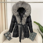 Hooded Down Jacket with Fox Fur Collar