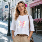 T-shirt ample à manches courtes et motif papillon