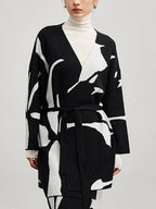 Colour-Block Lace-Up V-Neck Cardigan