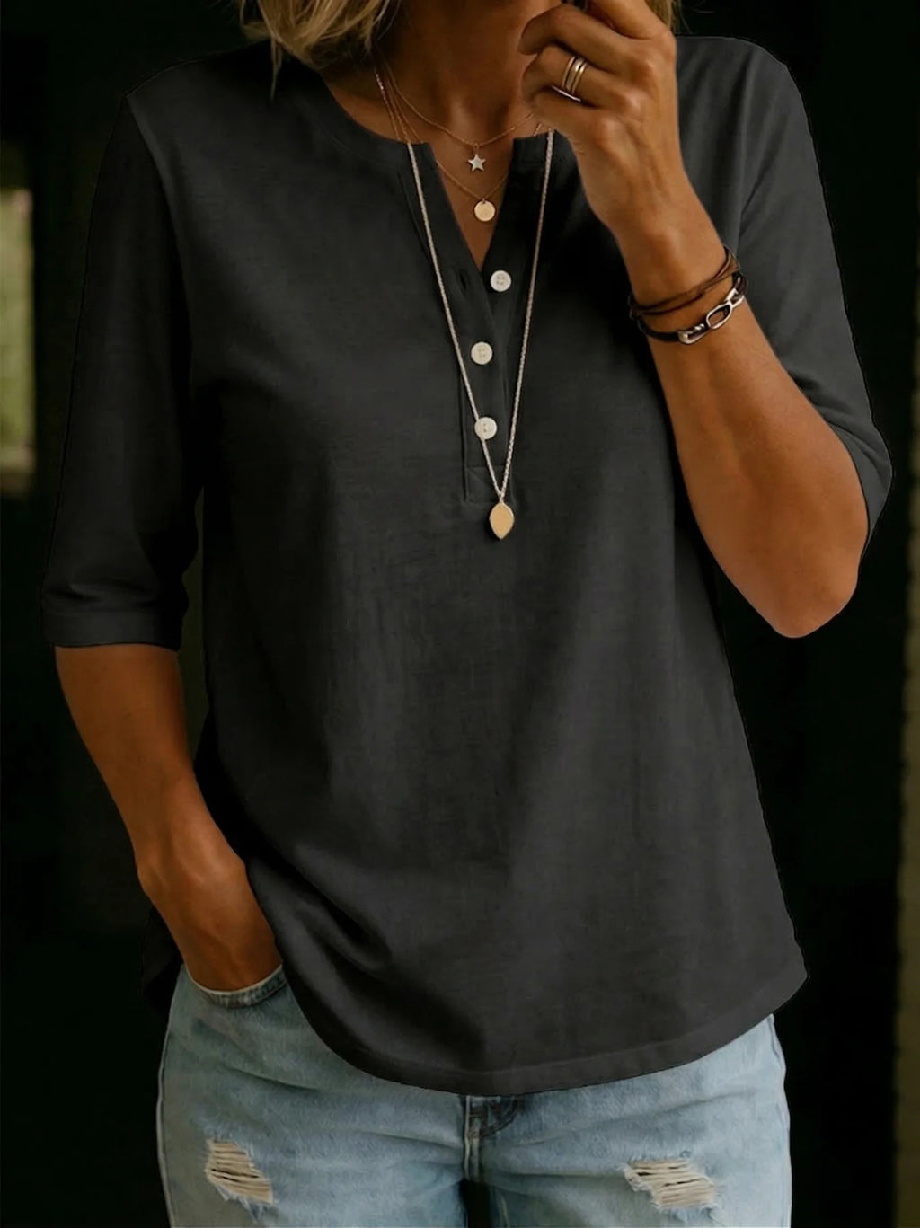 Classic Solid Henley Top