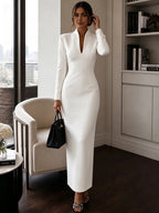 Stand-Collar V-Neck Evening Maxi Dress — product image 6