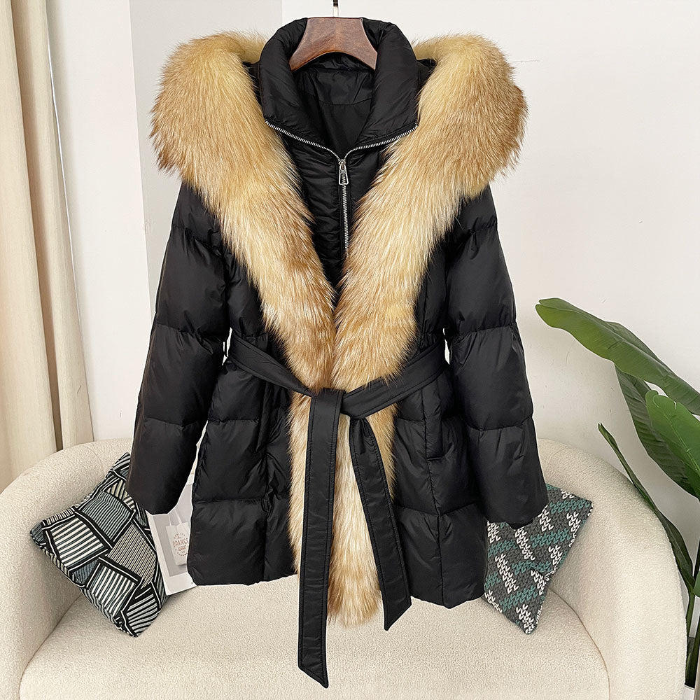 Hooded Down Jacket with Fox Fur Collar - view 7