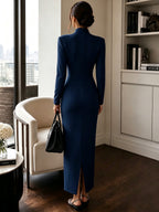 Stand-Collar V-Neck Evening Maxi Dress — product image 23