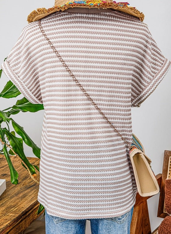V-Neck Button Short-Sleeve Top