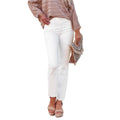 Pantalones casuales de mezclilla blanca de pierna recta hasta el tobillo con dobladillo sin rematar
