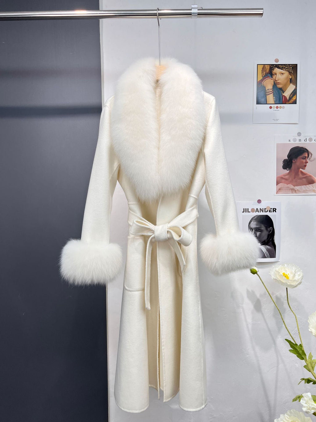 Handmade Double-Faced Wool Coat with Fox Fur Collar