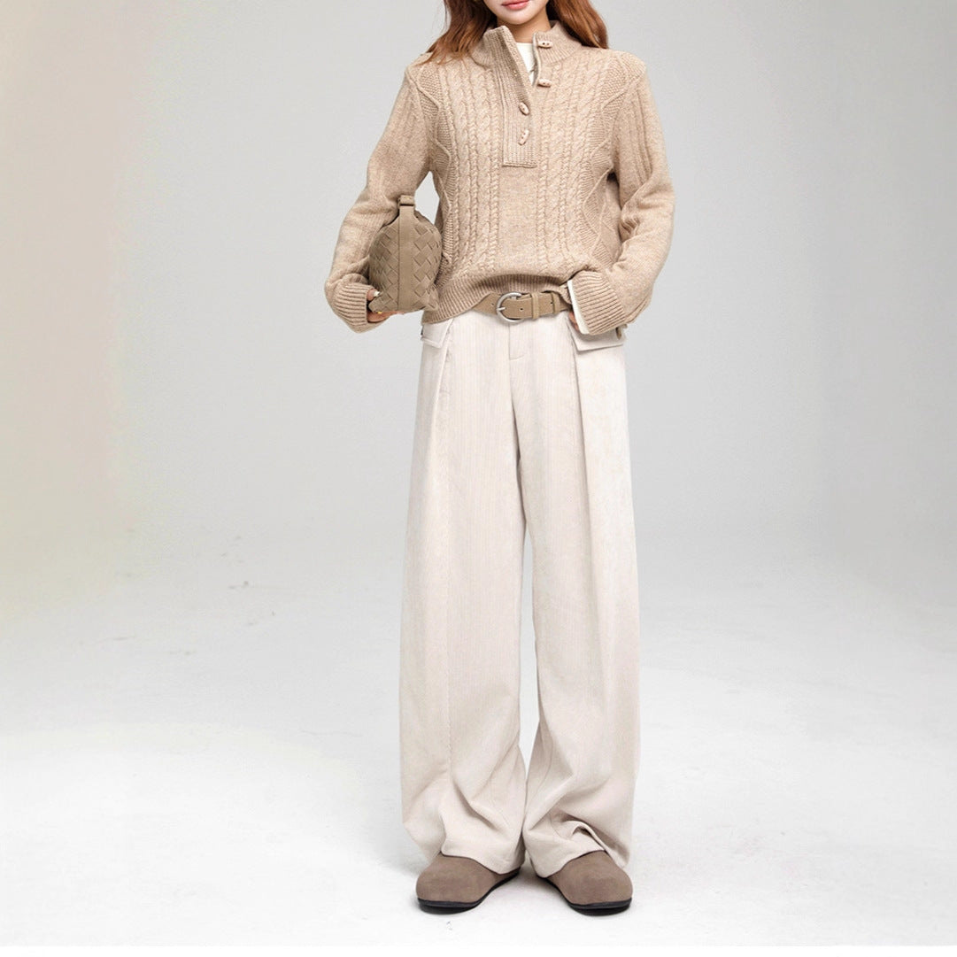 Wool-Blend Horn-Button Sweater