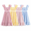 Robe rayée cintrée à simple boutonnage et volants