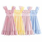 Robe rayée cintrée à simple boutonnage et volants
