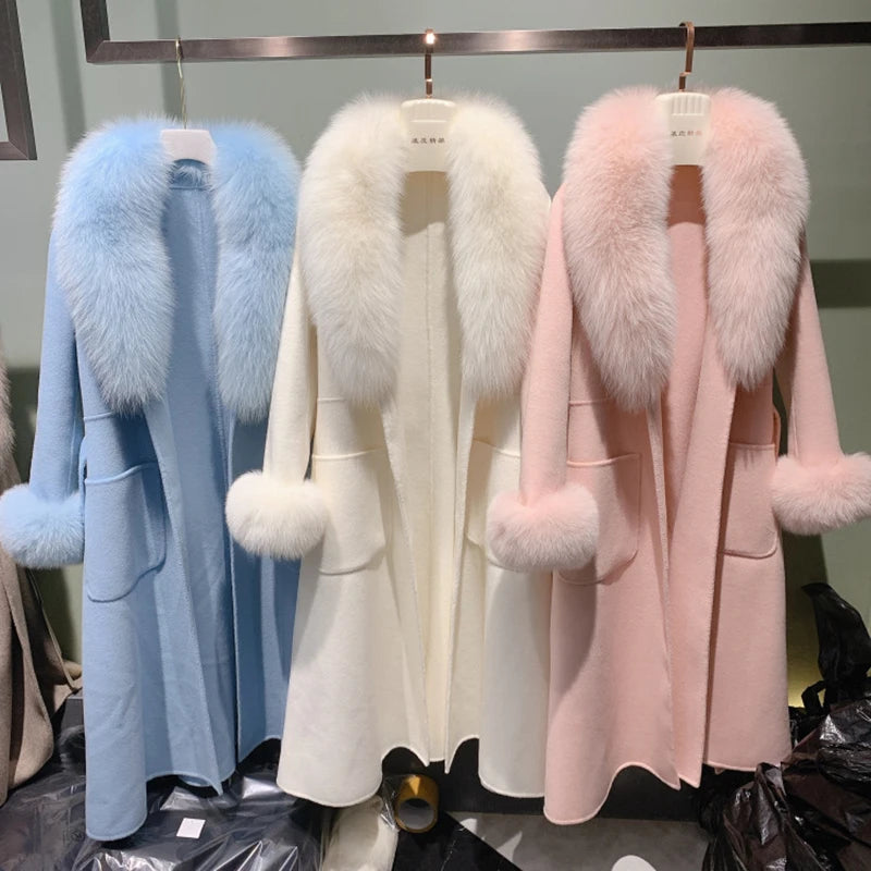 Handmade Double-Faced Wool Coat with Fox Fur Collar