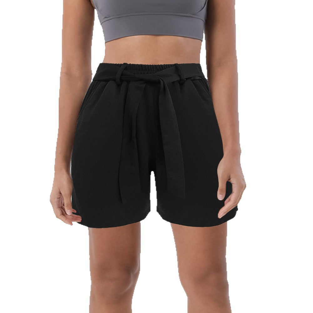 Pantalones cortos casuales anudados de color liso para deportes al aire libre