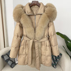 Hooded Down Jacket with Fox Fur Collar - view 23