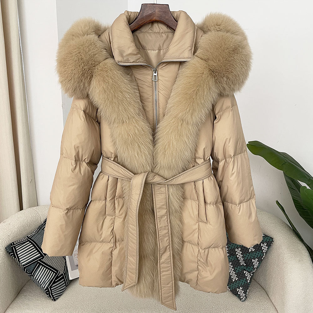 Hooded Down Jacket with Fox Fur Collar - view 23