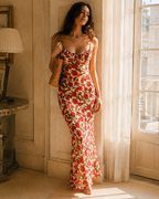 Rose Print Tie-Front Maxi Dress