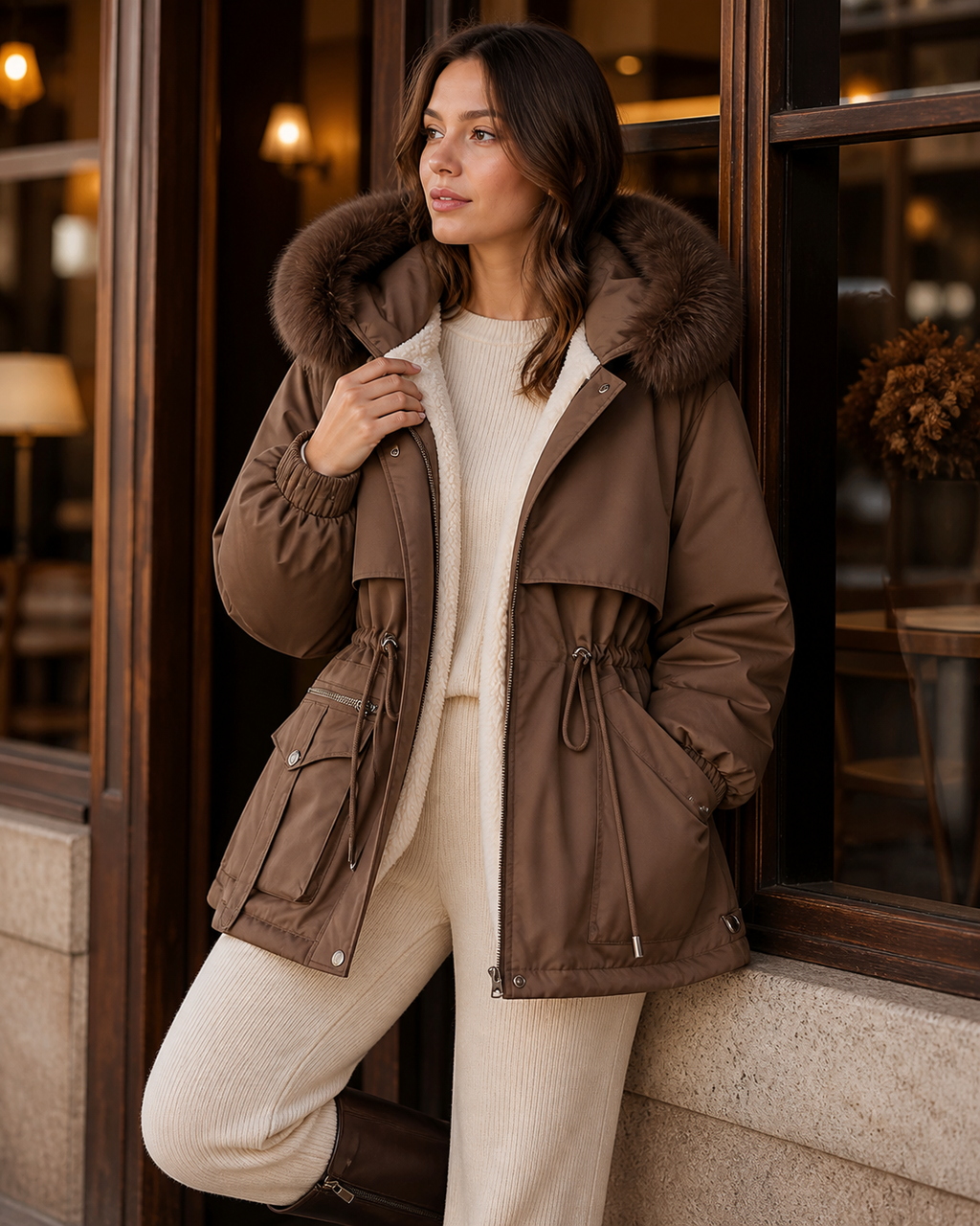 Faux-Fur Trim Hooded Puffer Jacket