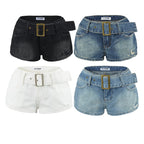 Belted High-Waist Denim Shorts