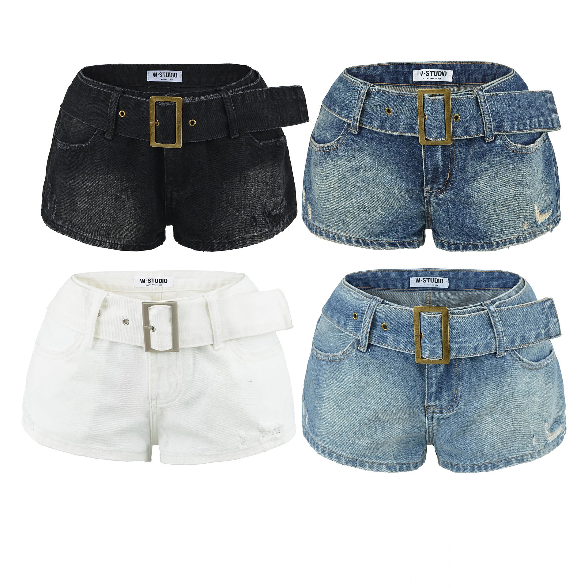 Belted High-Waist Denim Shorts