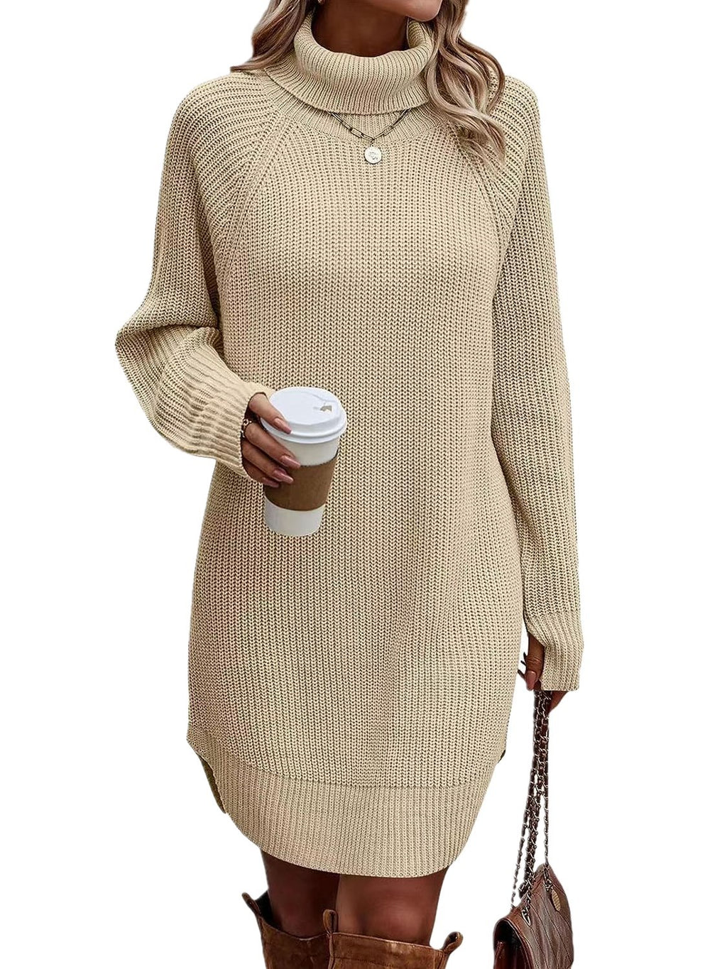Cutout High-Neck Knit Dress
