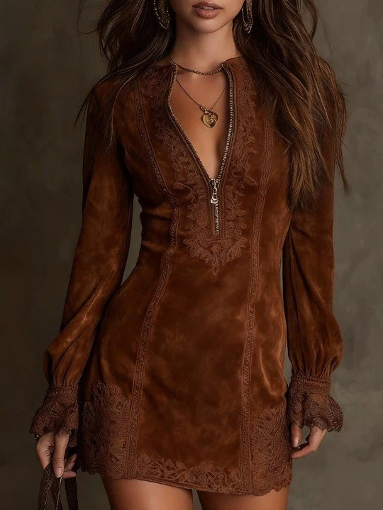 Lace-Trim Zip-Front Midi Dress - view 4
