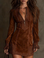 Lace-Trim Zip-Front Midi Dress - view 4