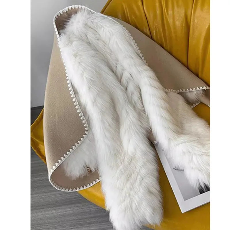 Double-Faced Short Coat with Fox Fur Trim - view 4