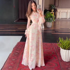 Printed Flared-Sleeve Maxi Dress