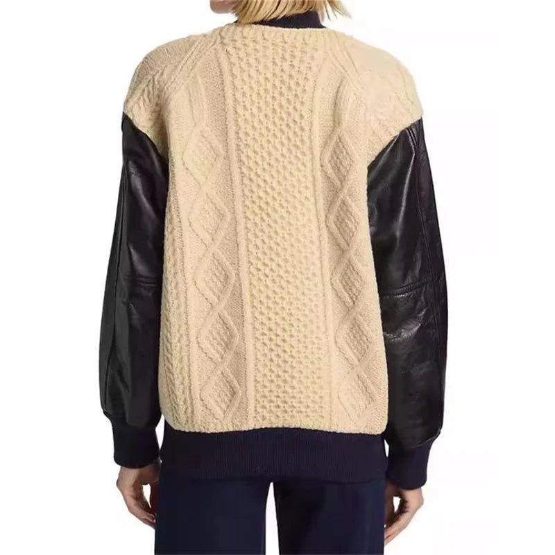 Knit-Panel Wool-Blend Coat