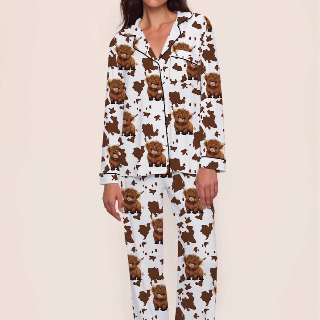 Cow-Print Long Pajama Set