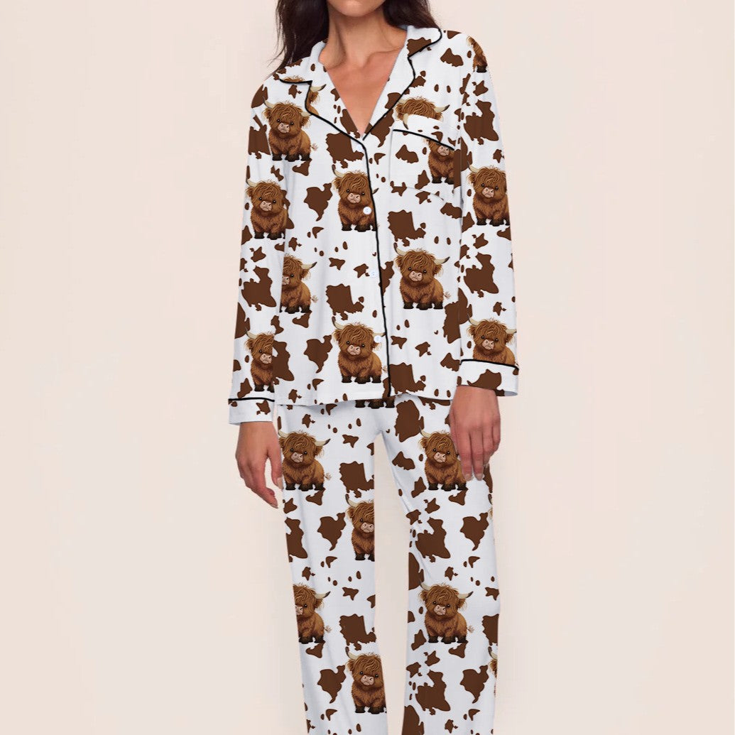 Cow-Print Long Pajama Set