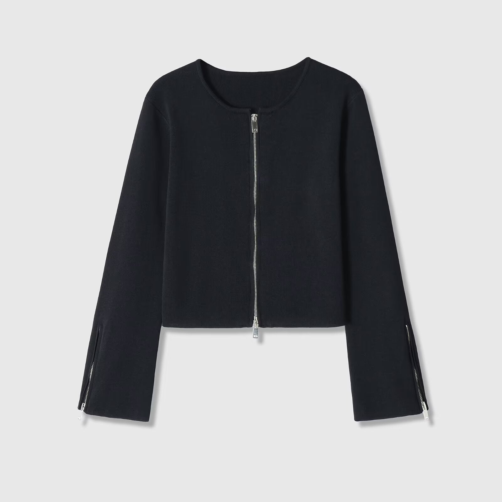 Veste de style rétro à manches longues et col rond avec fermeture éclair