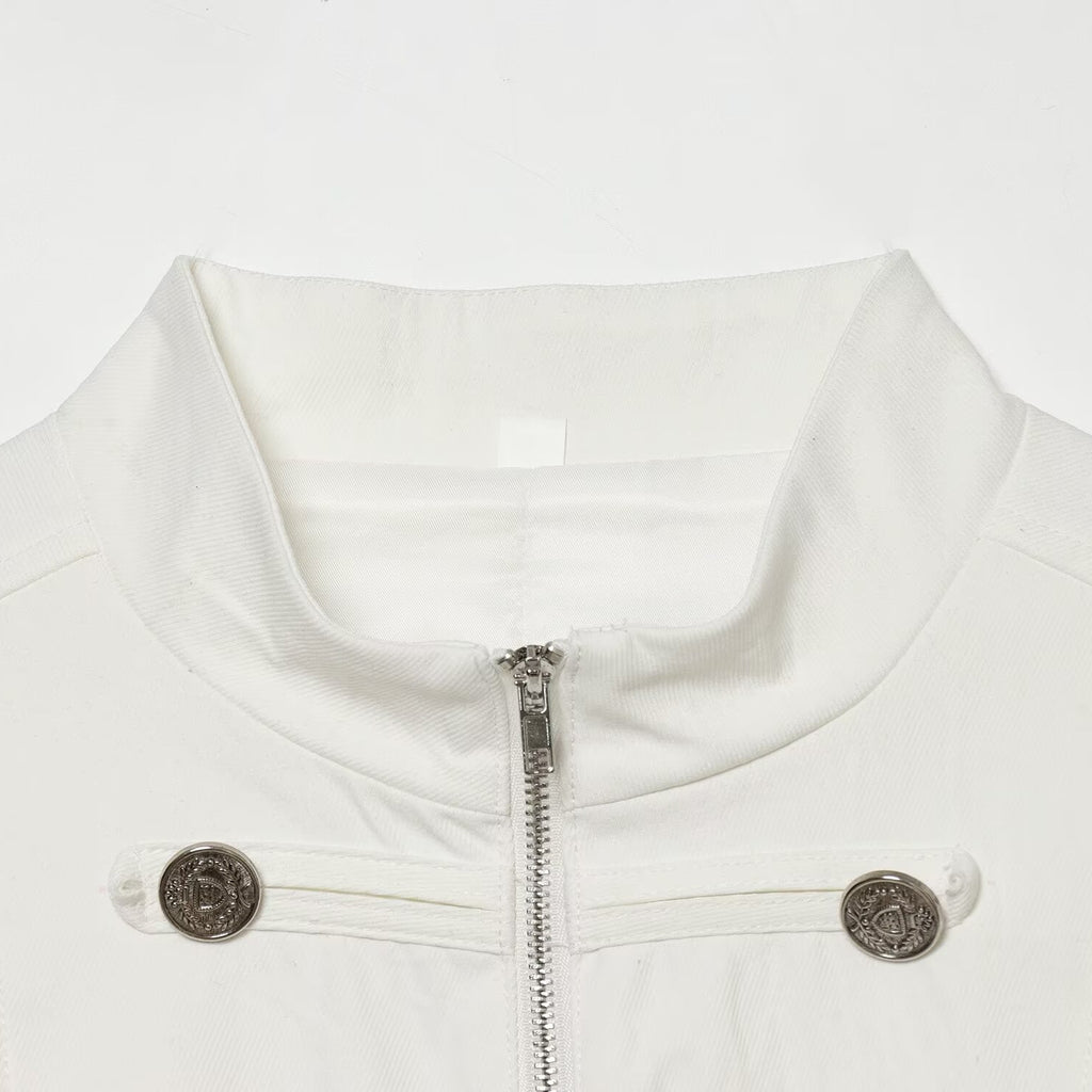Stand-Collar Single-Breasted Blazer