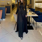 Buttoned-Waist Long-Sleeve Maxi Dress