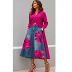Floral Washed-Denim Midi Skirt — product image 3