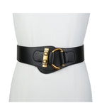 Wide elastic waist belt with gold-tone buckle