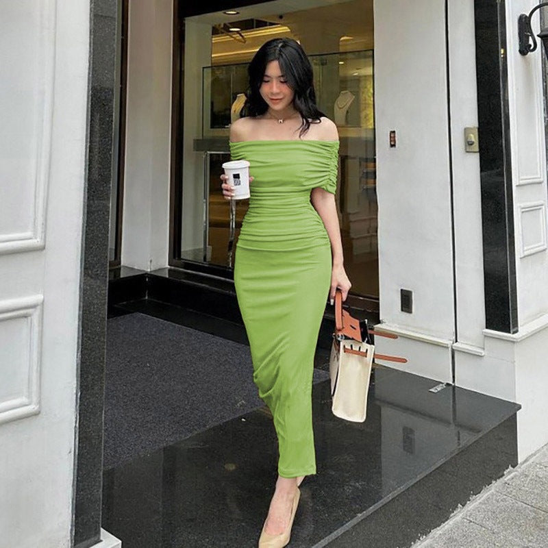 One-Shoulder Pleated Maxi Dress