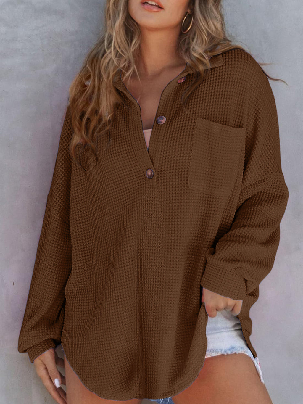 Waffle-Knit Cinched-Waist Top