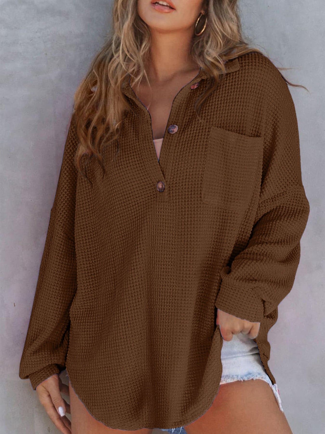 Waffle-Knit Cinched-Waist Top