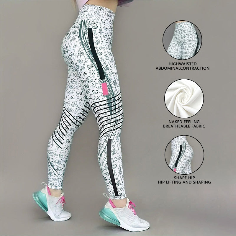 Pantalones de yoga elásticos con estampado para mujer, tiro alto, control de abdomen, leggings ajustados, ropa deportiva para gimnasio