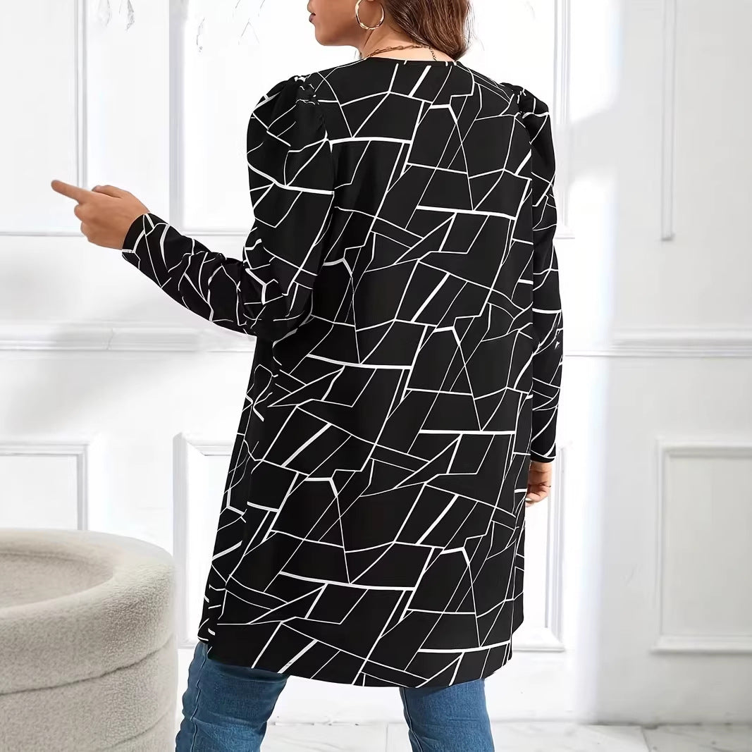 Plus-Size Printed Relaxed Cardigan