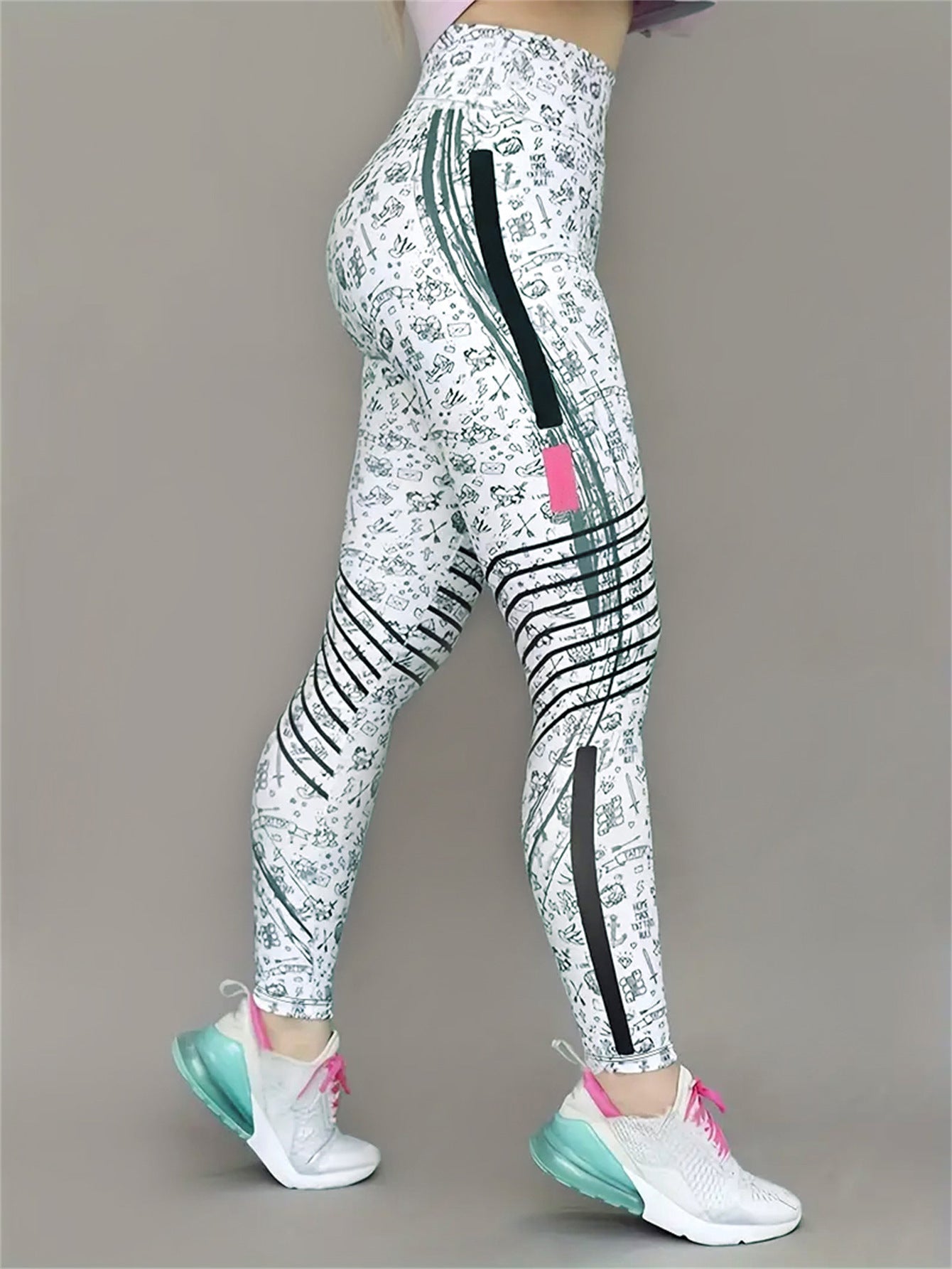 Pantalones de yoga elásticos con estampado para mujer, tiro alto, control de abdomen, leggings ajustados, ropa deportiva para gimnasio