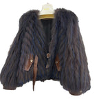 Striped Raccoon-Fur Short Coat