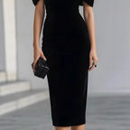 One-Shoulder Velvet Midi Dress