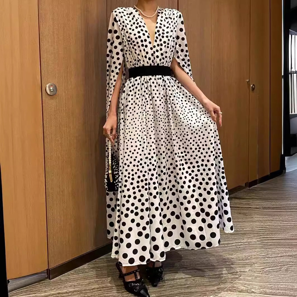 Polka-Dot Slit Maxi Dress