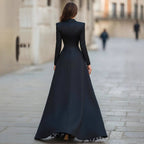 Vestido de dos piezas de manga larga con cuello de traje y encaje elegante