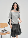 T-shirt asymétrique sans manches à col fendu pour femme, haut décontracté ample