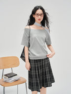 T-shirt asymétrique sans manches à col fendu pour femme, haut décontracté ample