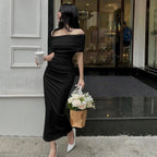 One-Shoulder Pleated Maxi Dress