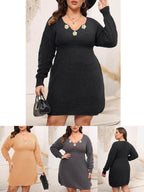 Crochet-Panel V-Neck Knit Dress — product image 2